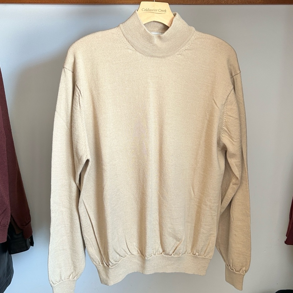 Vintage Pronto Uomo Tan/ Cream Knit Sweater merino wool mock off white